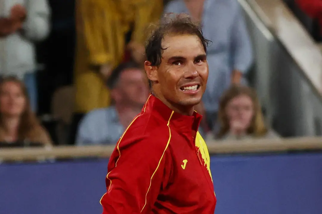 El tenista espa&ntilde;ol Rafael Nadal durante el partido de dobles de este s&aacute;bado. EFE/EPA/DIVYAKANT SOLANKI