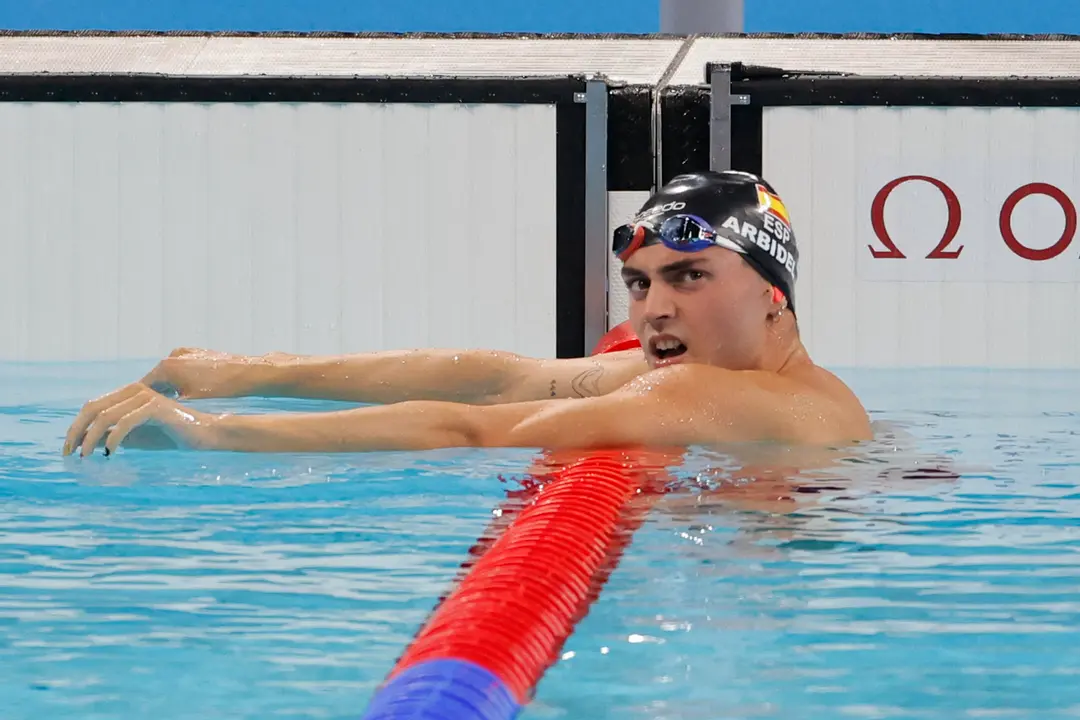 El nadador espa&ntilde;ol Arbidel Gonz&aacute;lez tras competir en su serie de los 200m mariposa masculinos de los Juegos Ol&iacute;mpicos de Par&iacute;s 2024 este martes en Nanterre. EFE/ Lavandeira Jr.