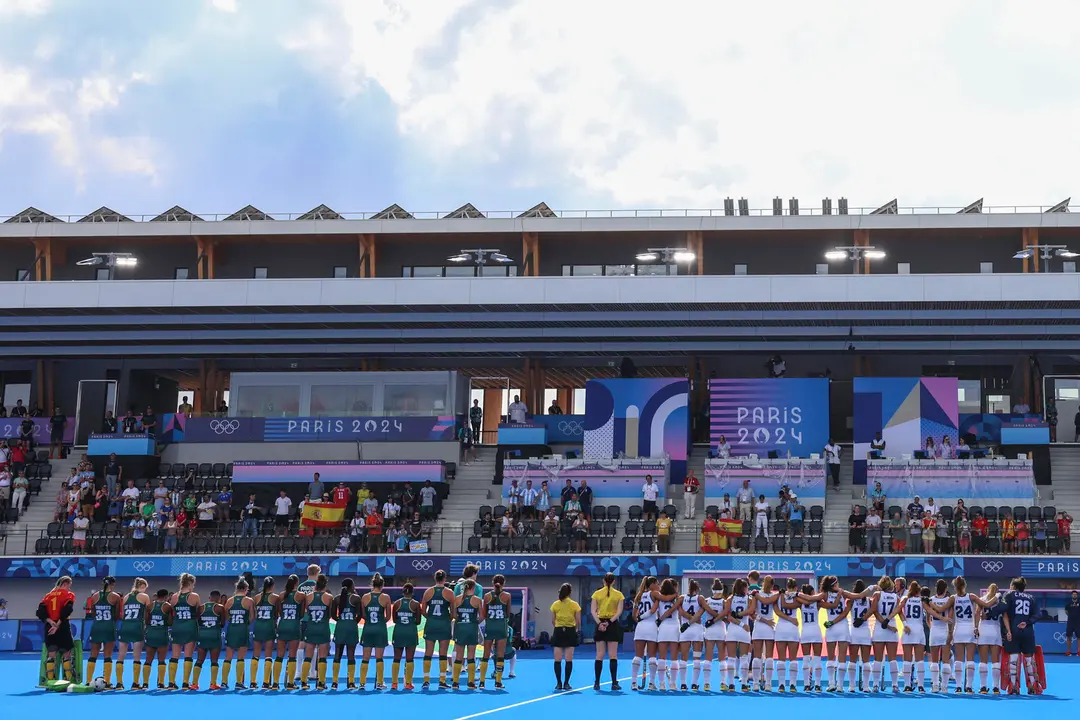 Partido del Grupo B de Hockey sobre Hierba de los Juegos Ol&iacute;mpicos de Par&iacute;s 2024, entre Espa&ntilde;a y Sud&aacute;frica, en el estadio Yves-du-Manoir Stadium 2 en Colombes, Francia. EFE/ Sashenka Gutierrez