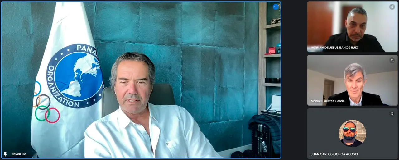 Captura de video del presidente de Panam Sports, Neven Ilic (i), durante una entrevista con EFE desde Santiago (Chile). EFE/ Juan Carlos Ochoa